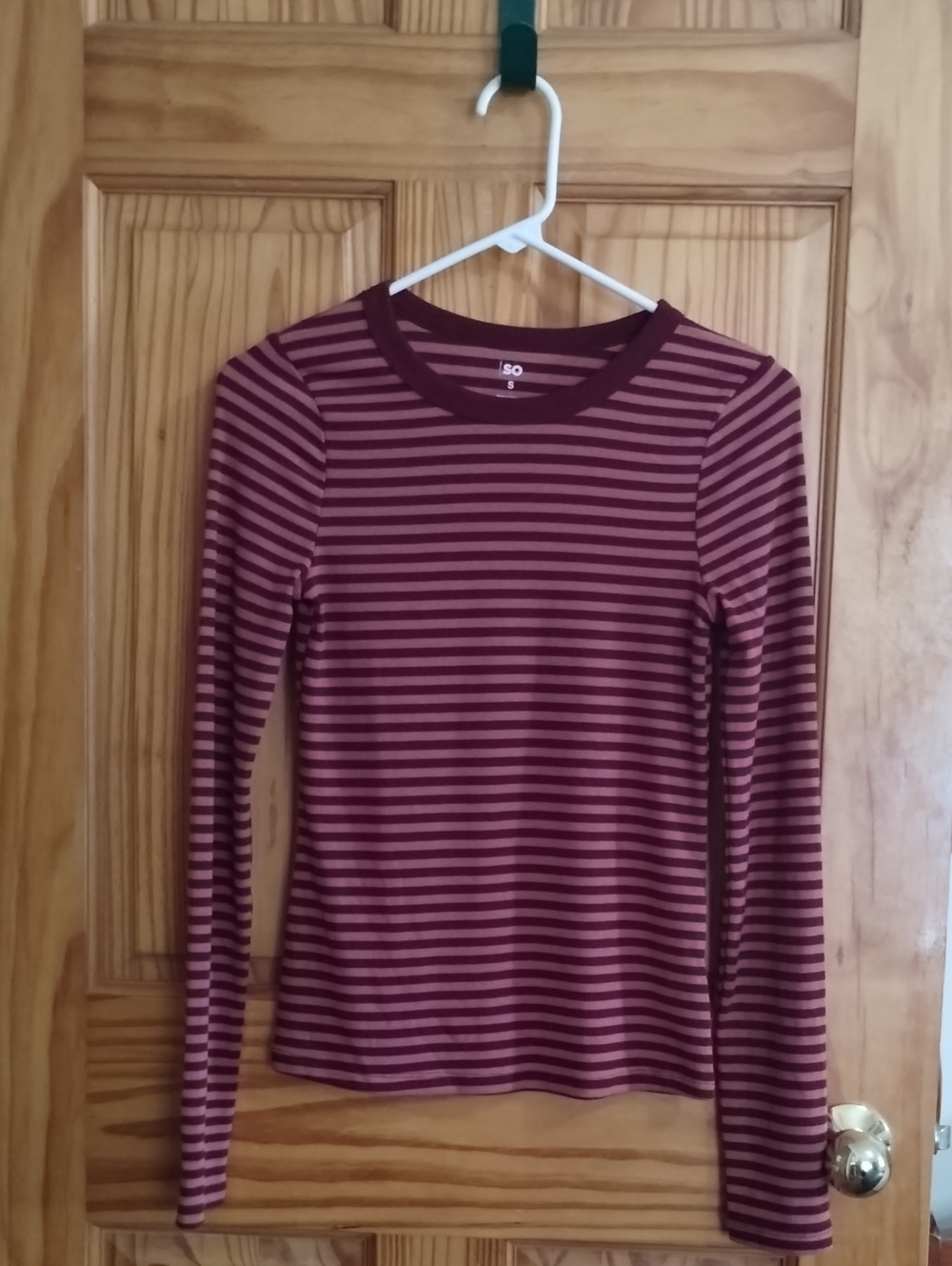 SO Women's Long-Sleeve Stripe Tee in Wine and Mauve